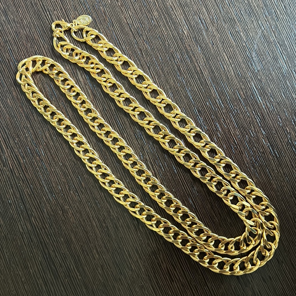 VTG signature Kenneth Jay Lane double link Gold Color Necklace - Picture 3 of 5
